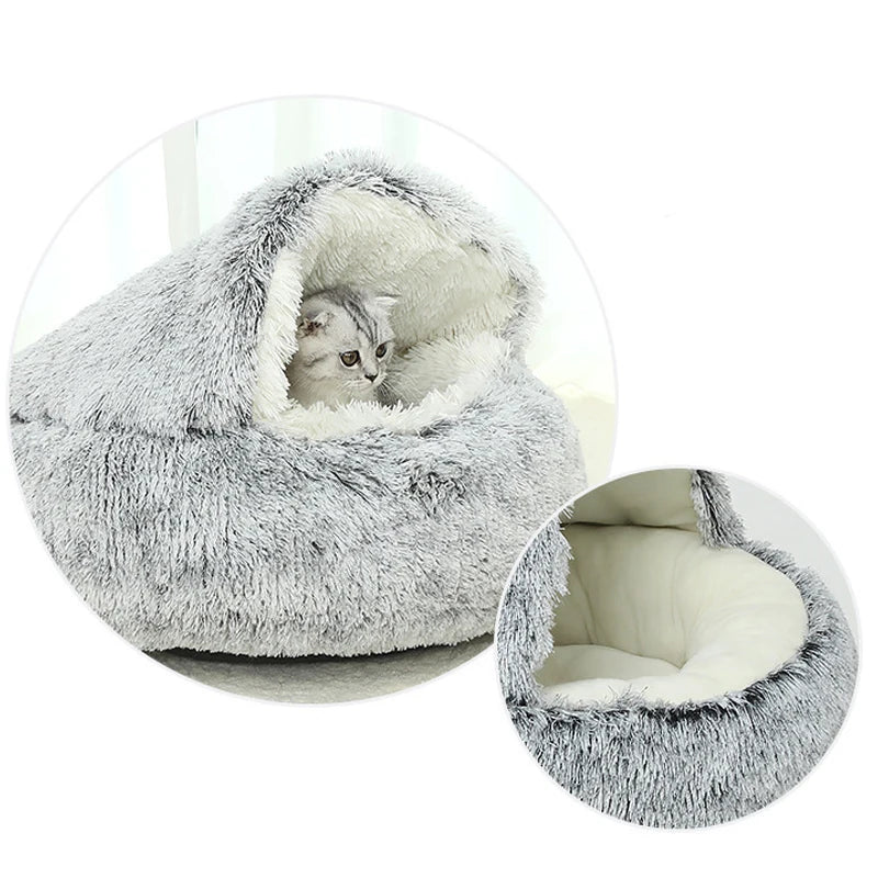 Soft Plush Pet Bed with Cover round Cat Bed Pet Mattress Warm Cat Dog 2 in 1 Sleeping Nest for Small Dogs Winter Pet Stuff