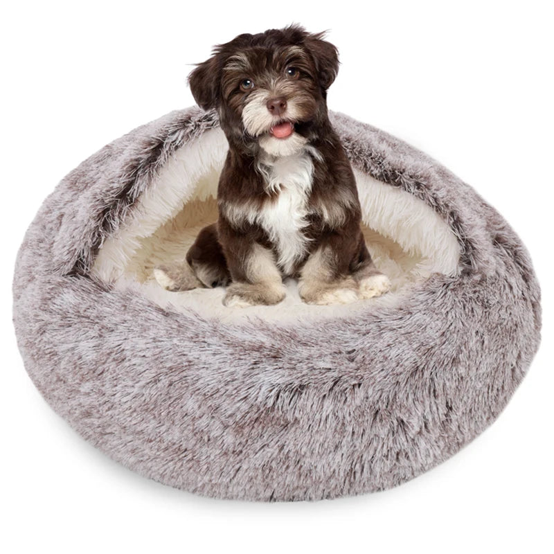 Soft Plush Pet Bed with Cover round Cat Bed Pet Mattress Warm Cat Dog 2 in 1 Sleeping Nest for Small Dogs Winter Pet Stuff