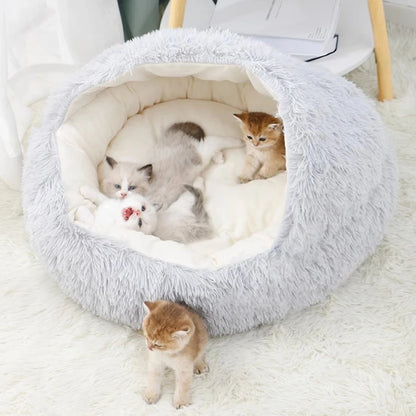 Soft Plush Pet Bed with Cover round Cat Bed Pet Mattress Warm Cat Dog 2 in 1 Sleeping Nest for Small Dogs Winter Pet Stuff