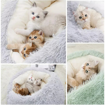 Soft Plush Pet Bed with Cover round Cat Bed Pet Mattress Warm Cat Dog 2 in 1 Sleeping Nest for Small Dogs Winter Pet Stuff